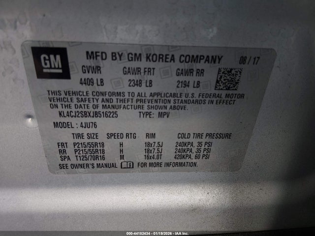 Продажа на аукционе авто 2018 Buick Encore Sport Touring, vin: KL4CJ2SBXJB516225, номер лота: 44182434