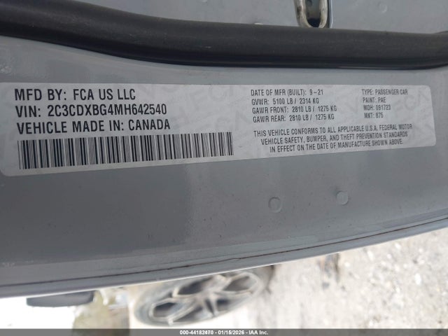 2C3CDXBG4MH642540 Dodge Charger Sxt Rwd