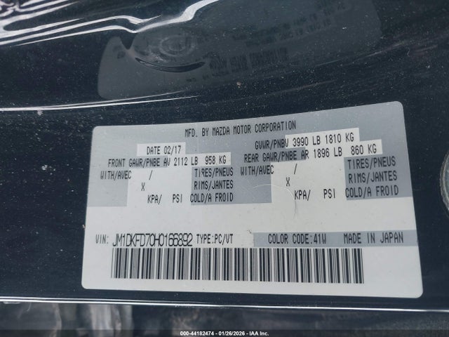 44182474 :رقم المزاد ، JM1DKFD70H0166892 vin ، 2017 Mazda Cx-3 Grand Touring مزاد بيع