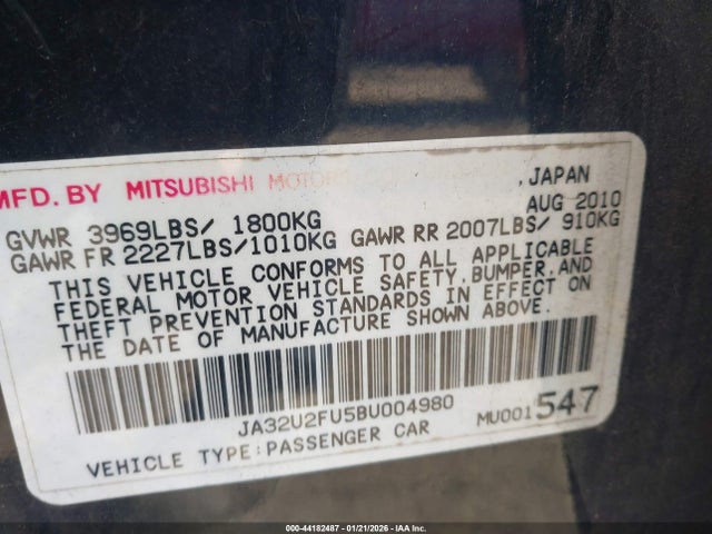 2011 MITSUBISHI LANCER JA32U2FU5BU004980 Photo 8