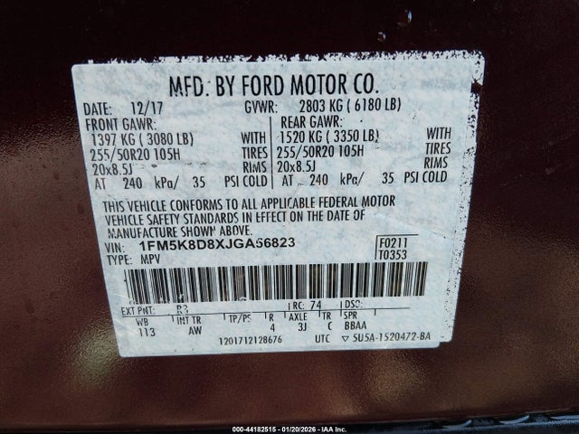 1FM5K8D8XJGA56823 Ford EXPLORER XLT