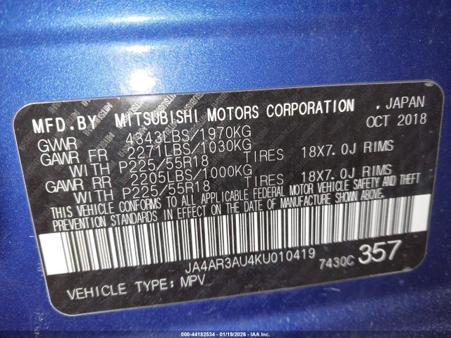 2019 MITSUBISHI OUTLANDER SPORT JA4AR3AU4KU010419 Photo 8