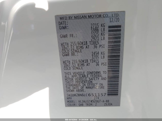 5N1DR2BN6LC651157 Nissan Pathfinder Sv 2wd