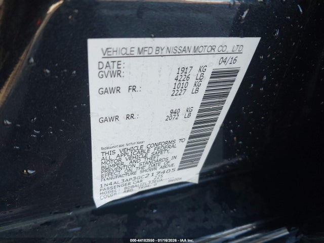 1N4AL3AP3GC217405 Nissan Altima 2.5/2.5 S/2.5 Sl/2.5 Sr/2.5 Sv