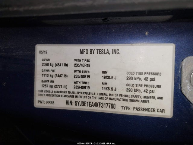 2019 TESLA MODEL 3 5YJ3E1EA4KF317760 Photo 8