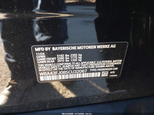 2025 Bmw 530i მანქანა იყიდება აუქციონზე, vin: WBA43FJ08SCU32067, აუქციონის ნომერი: 44182669