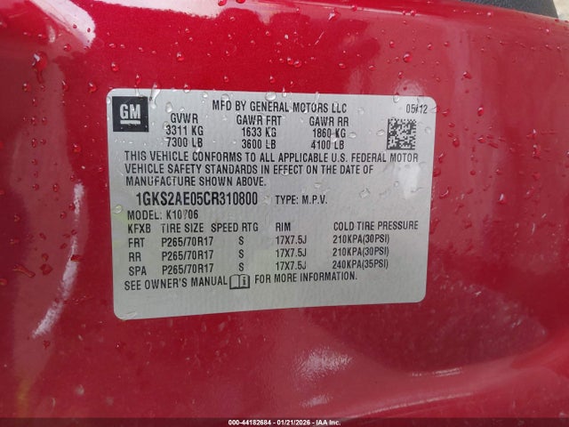 2012 Gmc Yukon Sle მანქანა იყიდება აუქციონზე, vin: 1GKS2AE05CR310800, აუქციონის ნომერი: 44182684