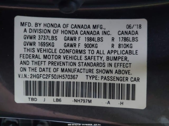Honda Civic Lx 2018 2HGFC2F50JH570367 Image 9