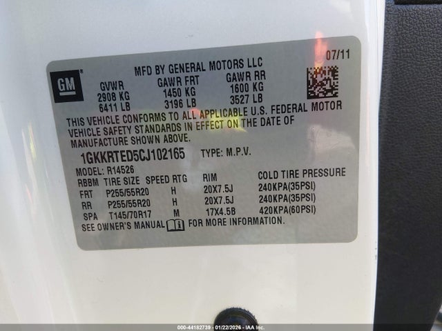 Aukcja sprzedaży 2012 Gmc Acadia Denali, vin: 1GKKRTED5CJ102165, numer aukcji: 44182739