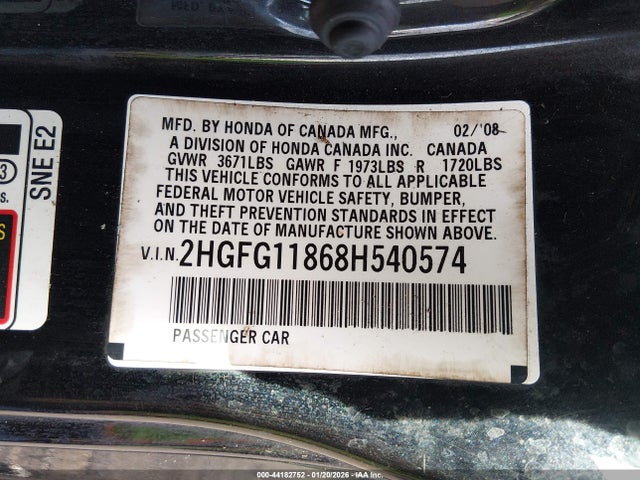 Продажа на аукционе авто 2008 Honda Civic Ex, vin: 2HGFG11868H540574, номер лота: 44182752