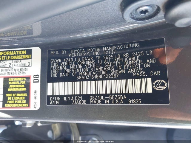 58ADZ1B16NU122367 Lexus ES 350