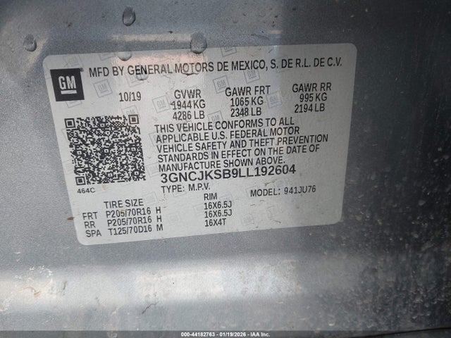 Продаж на аукціоні авто 2020 Chevrolet Trax Fwd Ls, vin: 3GNCJKSB9LL192604, номер лоту: 44182763