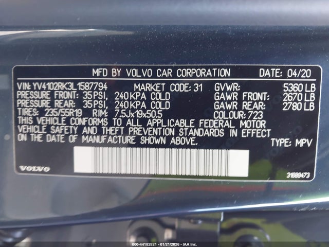 2020 VOLVO XC60 YV4102RK3L1587794 Photo 8