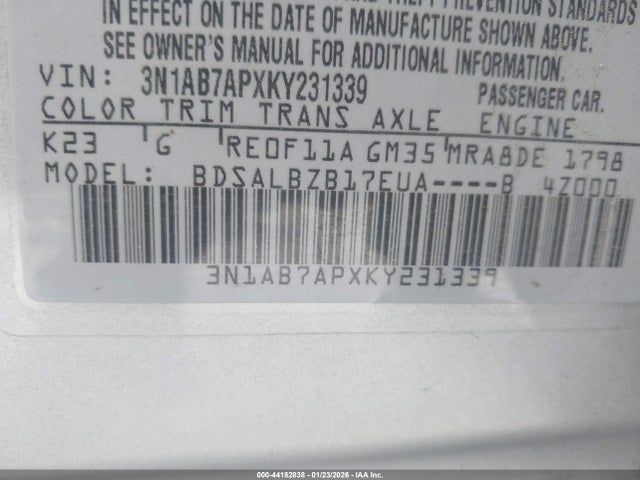 3N1AB7APXKY231339 Nissan SENTRA S