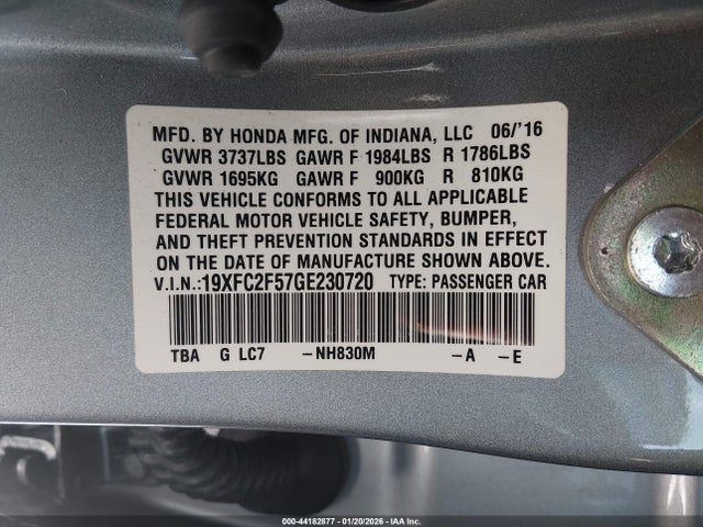 Honda Civic Lx 2016 19XFC2F57GE230720 Image 9
