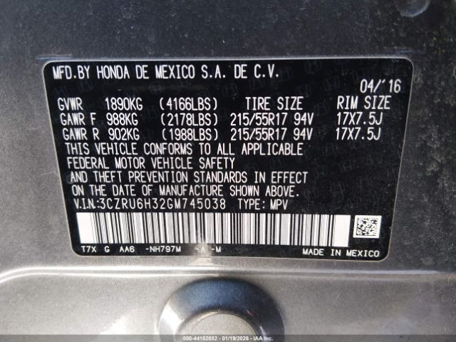 2016 HONDA HR-V 3CZRU6H32GM745038 Photo 8