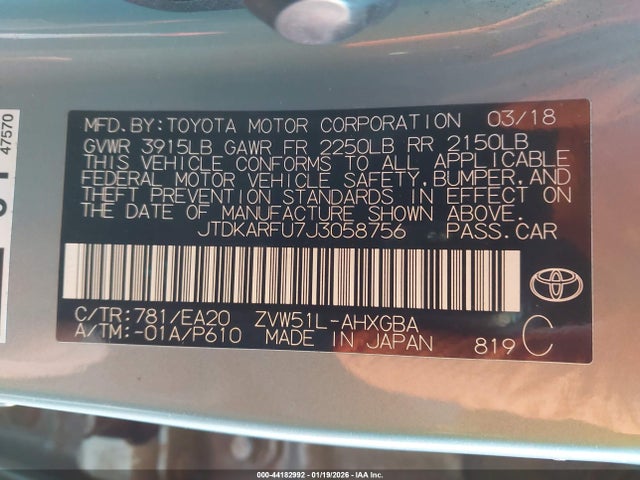 JTDKARFU7J3058756 Toyota Prius Four