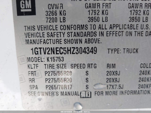 1GTV2NEC5HZ304349 GMC Sierra 1500 Slt