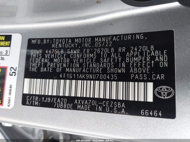 4T1G11AK9NU700435 Toyota CAMRY SE