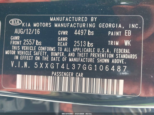 5XXGT4L37GG106487 KIA Optima Lx
