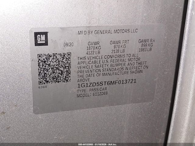 2021 CHEVROLET MALIBU 1G1ZD5ST6MF013721 Photo 8