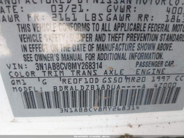 3N1AB8CV8MY268314 Nissan Sentra Sv Xtronic Cvt
