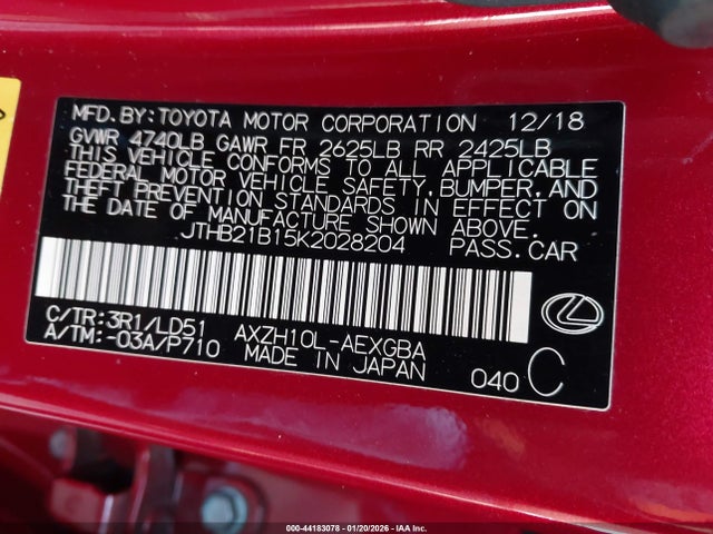 Lexus ES 300H 2019 JTHB21B15K2028204 Image 9