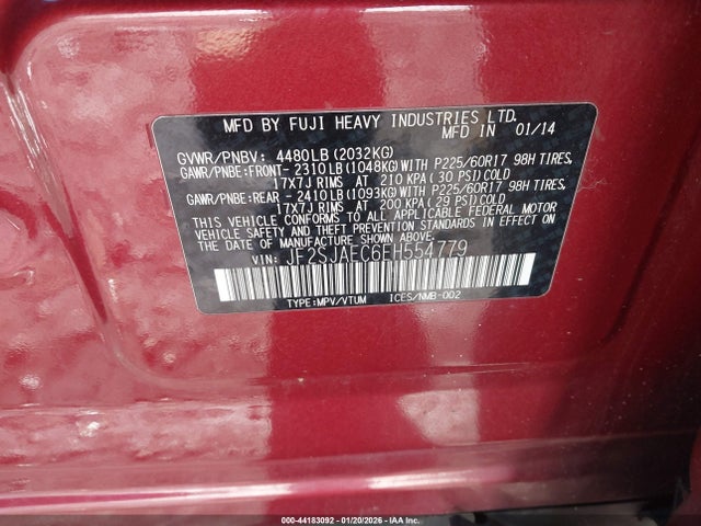 Aukcja sprzedaży 2014 Subaru Forester 2.5i Premium, vin: JF2SJAEC6EH554779, numer aukcji: 44183092