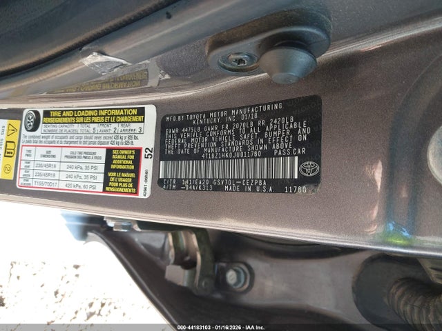 4T1BZ1HK0JU011760 Toyota Camry Xse V6