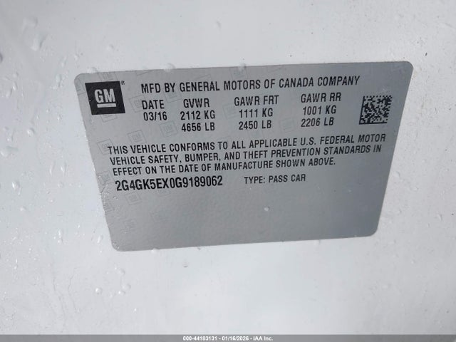 Aukcja sprzedaży 2016 Buick Regal Turbo, vin: 2G4GK5EX0G9189062, numer aukcji: 44183131