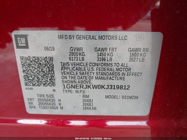 1GNERJKW0KJ319812 Chevrolet Traverse Rs