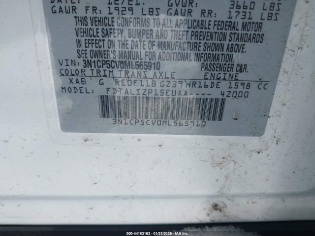 44183163 :رقم المزاد ، 3N1CP5CV0ML565910 vin ، 2021 Nissan Kicks Sv Xtronic Cvt مزاد بيع