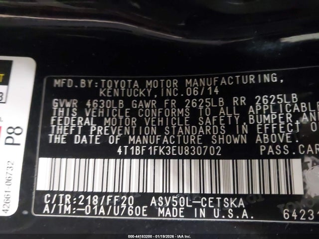 4T1BF1FK3EU830702 Toyota Camry Se Sport