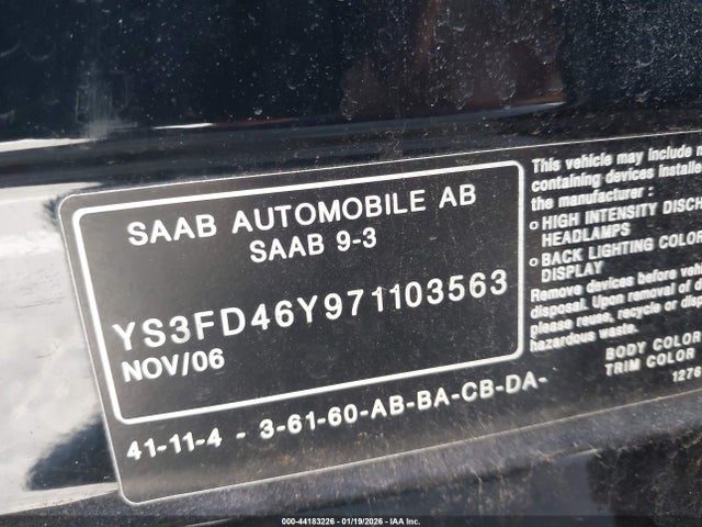 2007 SAAB 9-3 YS3FD46Y971103563 Photo 8
