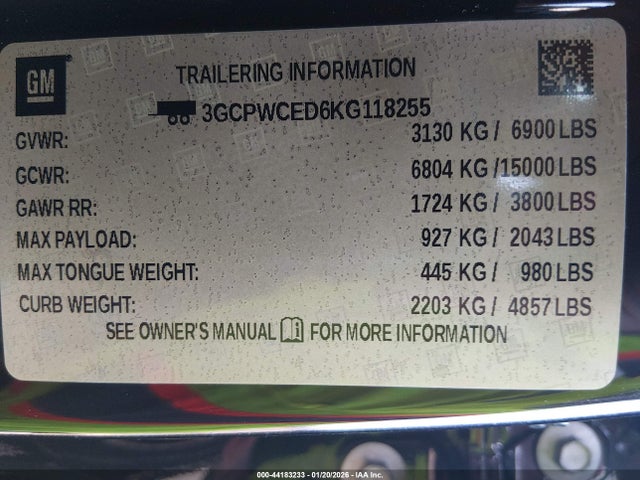 3GCPWCED6KG118255 Chevrolet Silverado 1500 Lt