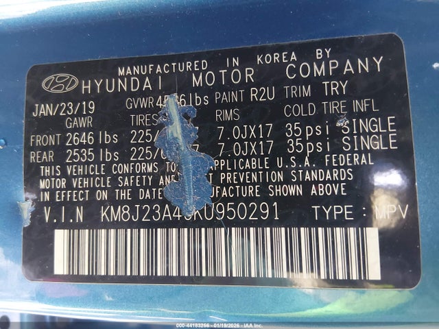 KM8J23A46KU950291 Hyundai TUCSON SE