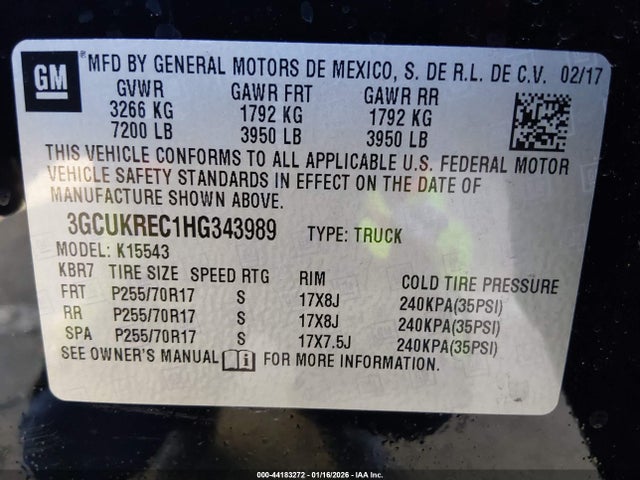 3GCUKREC1HG343989 Chevrolet Silverado 1500 1lt