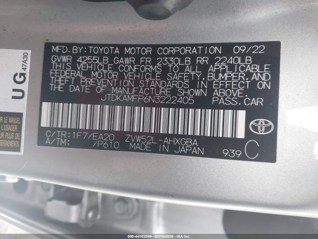 JTDKAMFP6N3222405 Toyota Prius Prime Le/xle/limited