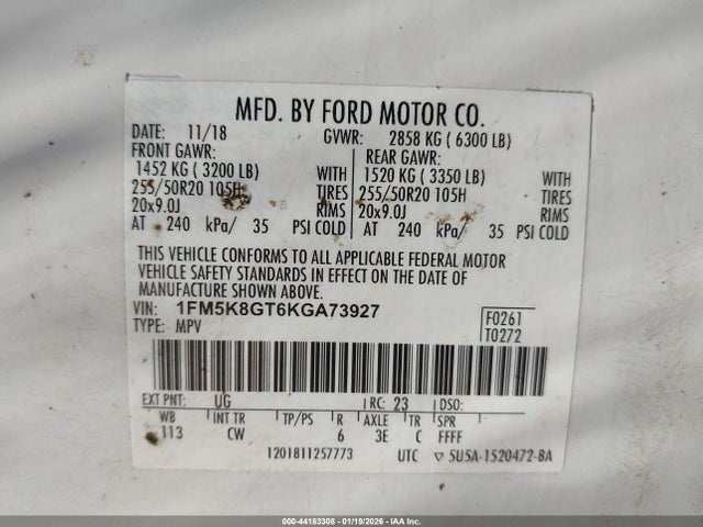 2019 FORD EXPLORER 1FM5K8GT6KGA73927 Photo 8