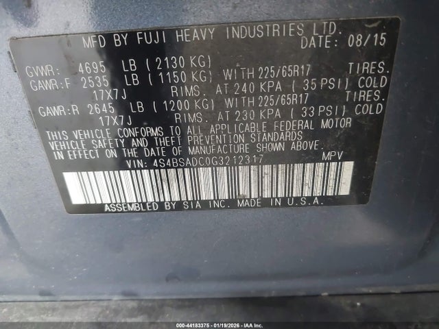 4S4BSADC0G3212317 Subaru Outback 2.5i Premium