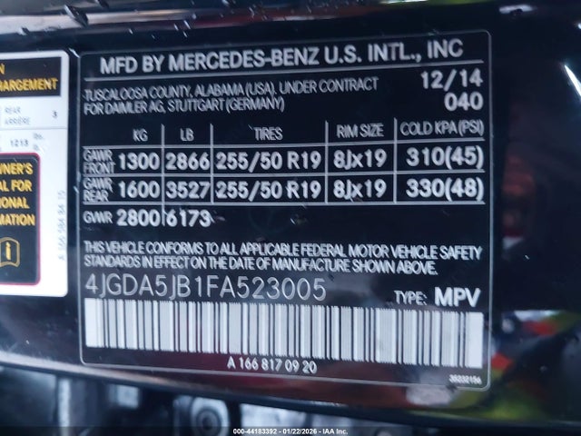 Mercedes-Benz ML 350 2015 4JGDA5JB1FA523005 Image 9