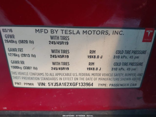 2016 TESLA MODEL S 5YJSA1E2XGF133964 Photo 8