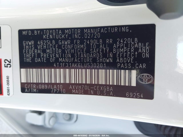 4T1F31AK6LU530201 Toyota Camry Xle Hybrid