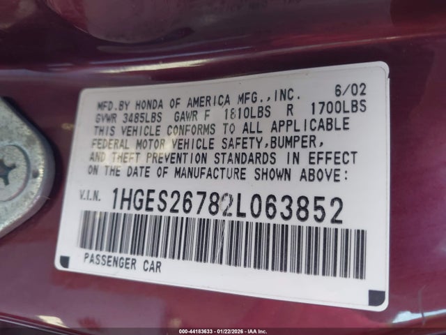 2002 HONDA CIVIC 1HGES26782L063852 Photo 8