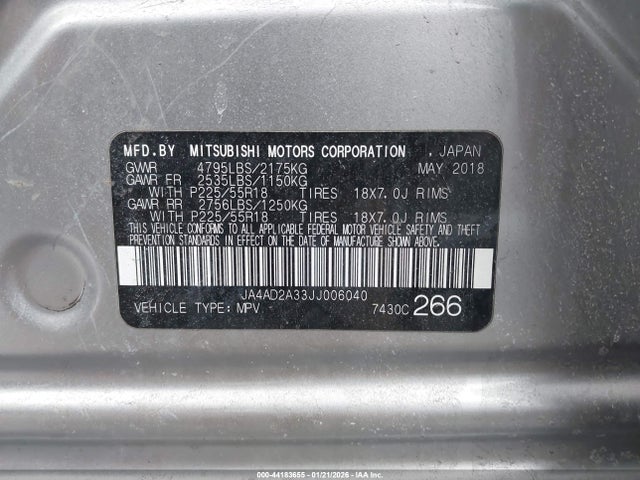 2018 MITSUBISHI OUTLANDER JA4AD2A33JJ006040 Photo 8