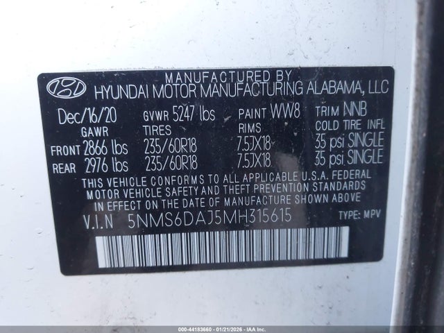 2021 HYUNDAI SANTA FE 5NMS6DAJ5MH315615 Photo 8