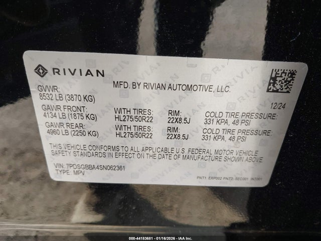 7PDSGBBA4SN062361 Rivian R1s Adventure Dual Motor Large Pack/adventure Dual Motor Max Pack