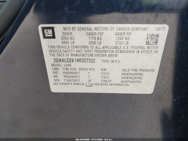 2GNALCEK1H6327332 Chevrolet EQUINOX LT
