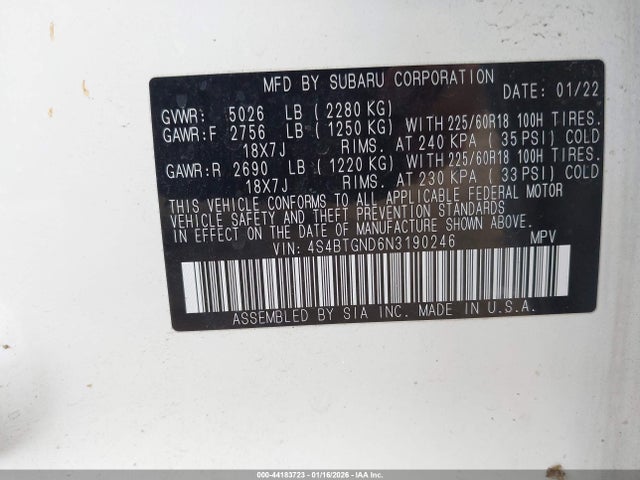 4S4BTGND6N3190246 Subaru Outback Limited Xt