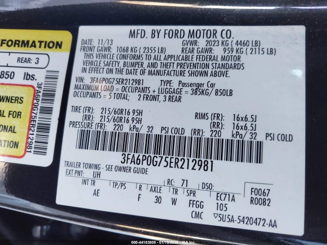 3FA6P0G75ER212981 Ford FUSION S
